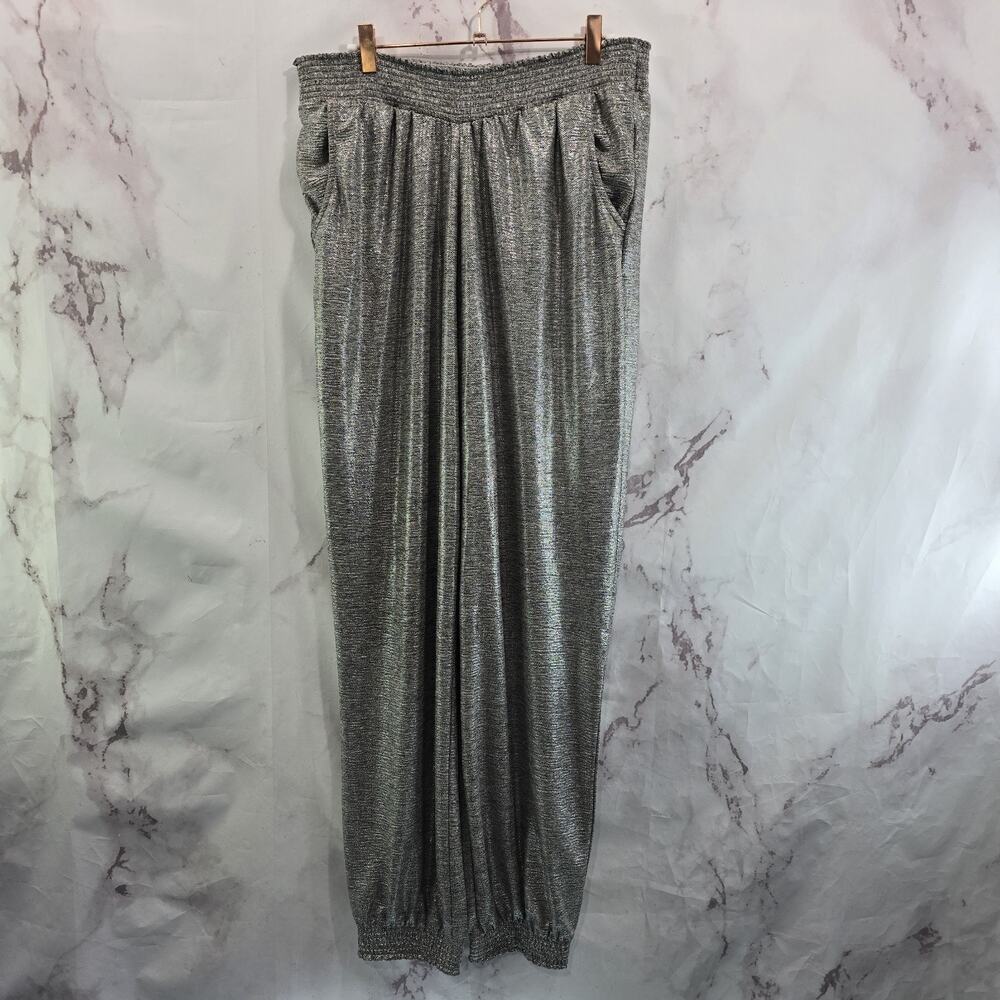 By Anthropologie Pants Womens Large Silver High Rise Jogger Metallic Harem